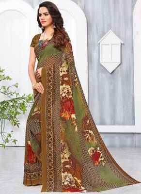 Maroon printed georgette saree with blouse 2