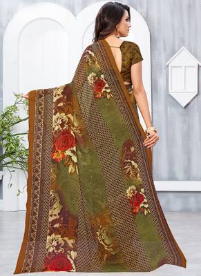 Maroon printed georgette saree with blouse 3