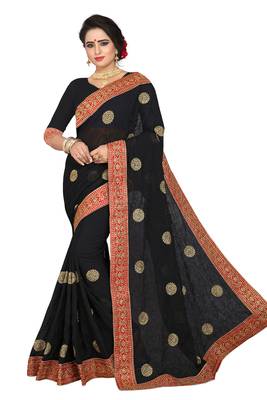 Black Embroidered Georgette Saree With Blouse 1