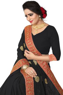 Black Embroidered Georgette Saree With Blouse 2