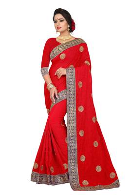 Red Embroidered Georgette Saree With Blouse 1