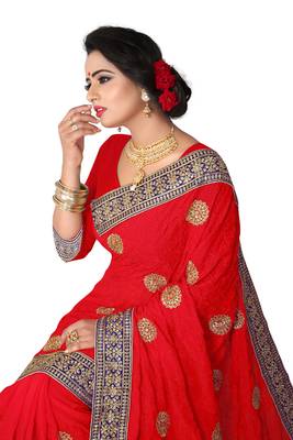 Red Embroidered Georgette Saree With Blouse 2