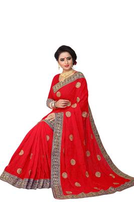Red Embroidered Georgette Saree With Blouse 3