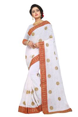 White Embroidered Georgette Saree With Blouse 1