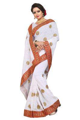 White Embroidered Georgette Saree With Blouse 2