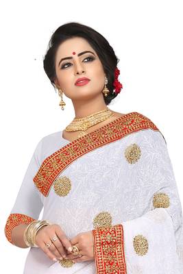 White Embroidered Georgette Saree With Blouse 3