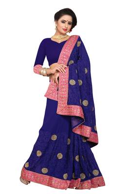 Navy Blue Embroidered Georgette Saree With Blouse 2