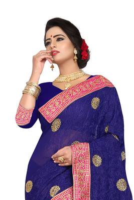 Navy Blue Embroidered Georgette Saree With Blouse 3