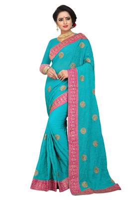 Green Embroidered Georgette Saree With Blouse 1
