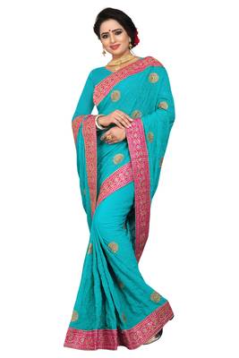 Green Embroidered Georgette Saree With Blouse 2
