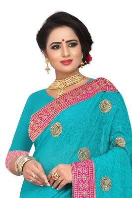 Green Embroidered Georgette Saree With Blouse 3