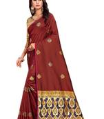 Brown Embroidered Silk Saree With Blouse