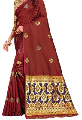 Brown Embroidered Silk Saree With Blouse 2