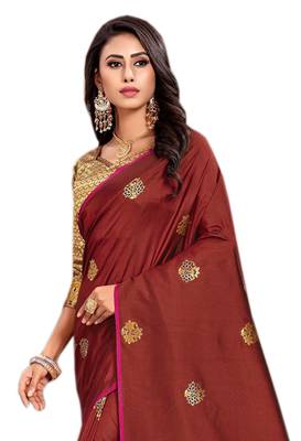 Brown Embroidered Silk Saree With Blouse 3