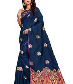 Blue Embroidered Silk Saree With Blouse