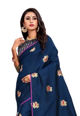 Blue Embroidered Silk Saree With Blouse 3
