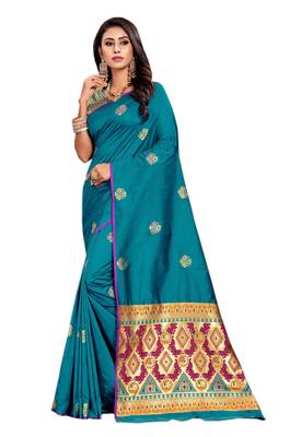 Blue Embroidered Silk Saree With Blouse 1