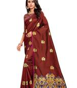 Brown Embroidered Silk Saree With Blouse