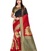 Red Plain Banarasi Saree With Blouse