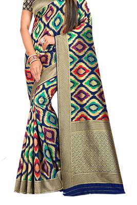 Multicolor Plain Banarasi Saree With Blouse 2