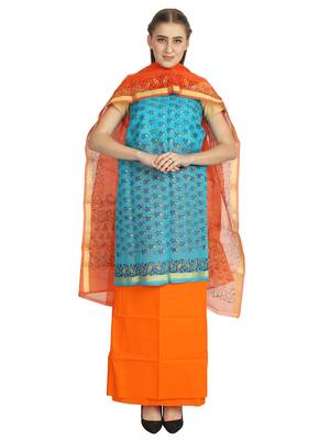 blue printed kota doria unstitched salwar with dupatta 1
