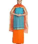 blue printed kota doria unstitched salwar with dupatta