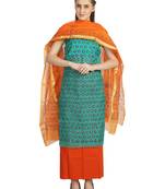 blue printed kota doria unstitched salwar with dupatta