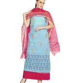blue printed kota doria unstitched salwar with dupatta