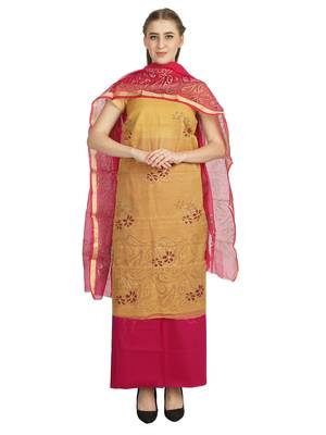 brown printed kota doria unstitched salwar with dupatta 1