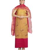 brown printed kota doria unstitched salwar with dupatta