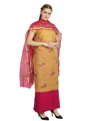 brown printed kota doria unstitched salwar with dupatta 2