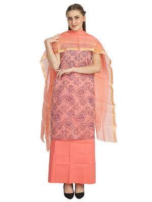 beige printed kota doria unstitched salwar with dupatta 1