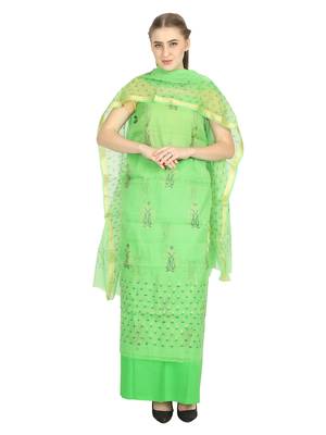 green printed kota doria unstitched salwar with dupatta 1