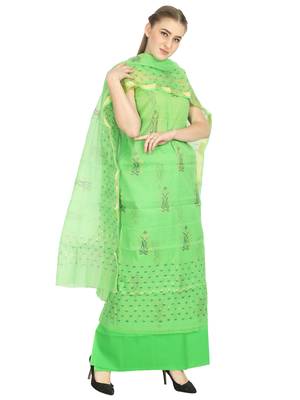 green printed kota doria unstitched salwar with dupatta 2