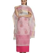 white printed kota doria unstitched salwar with dupatta