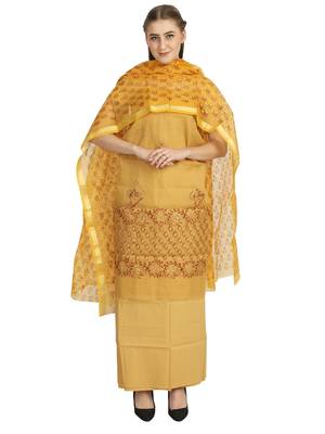 brown printed kota doria unstitched salwar with dupatta 2