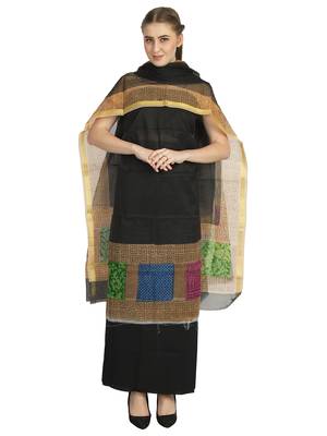 black printed kota doria unstitched salwar with dupatta 1