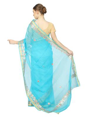 Blue Kota Doria Gotta Patti Saree 2
