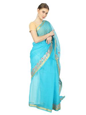Blue Kota Doria Gotta Patti Saree 4