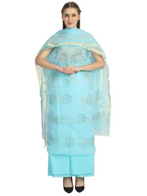 blue kota doria kota doria unstitched salwar with dupatta 1