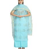 blue kota doria kota doria unstitched salwar with dupatta