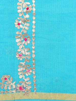 Blue Kota Doria Gotta Patti Saree 5