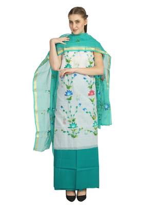 white printed kota doria unstitched salwar with dupatta 1