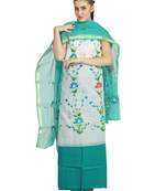 white printed kota doria unstitched salwar with dupatta