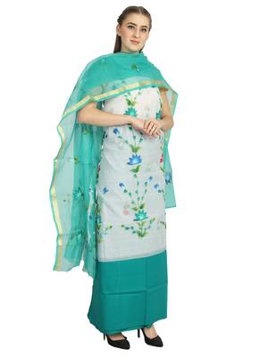 white printed kota doria unstitched salwar with dupatta 2