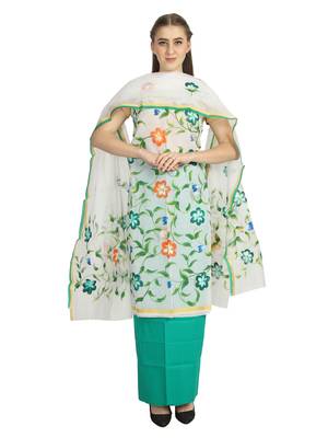 white printed kota doria unstitched salwar with dupatta 1