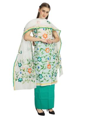 white printed kota doria unstitched salwar with dupatta 2