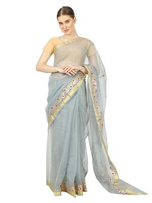Grey Kota Doria Gotta Patti Saree 1