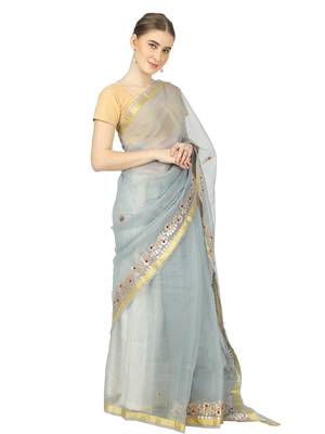 Grey Kota Doria Gotta Patti Saree 4