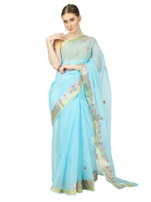 Lightblue Kota Doria Gotta Patti Saree 1